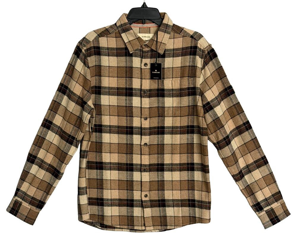 The Normal Brand Shirt Men's Medium Long Sleeve Soft Flannel Mink Plaid NWT